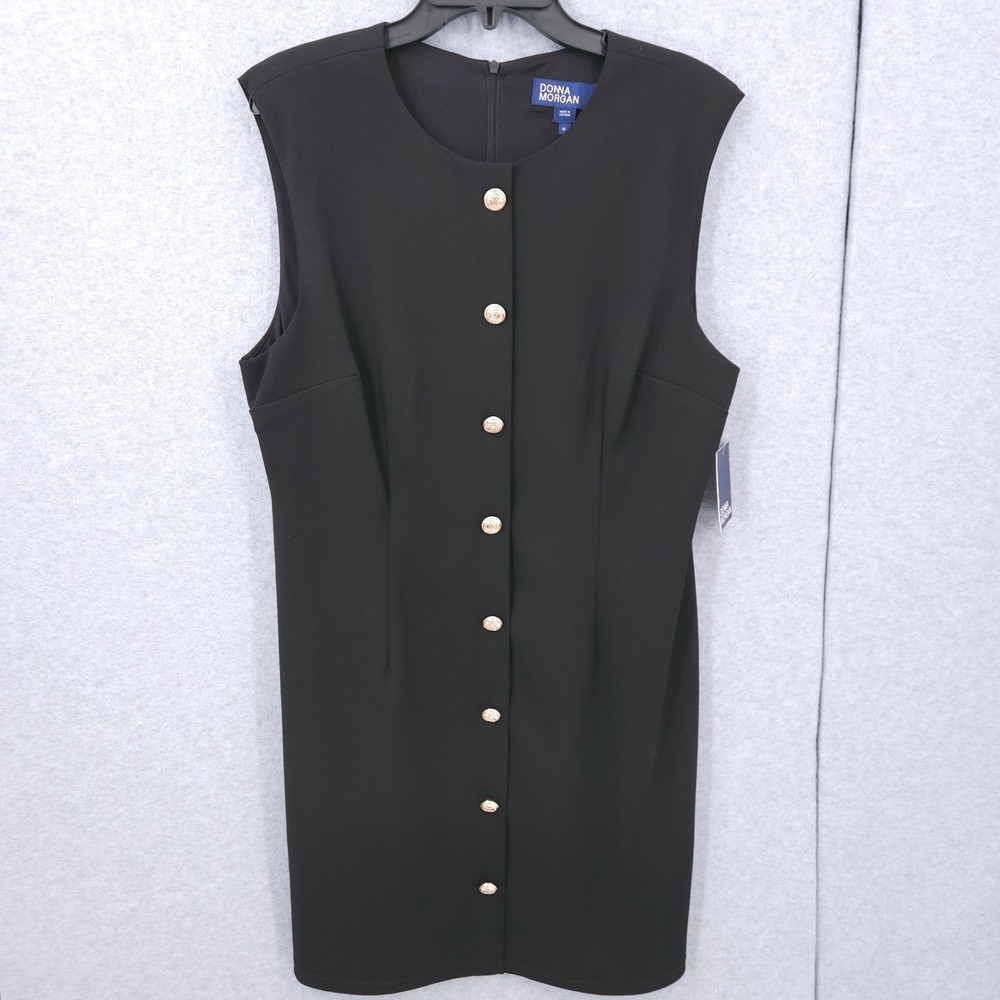 Donna Morgan Sleeveless Button Front Crew Neck Black Dress Womens Size 16 NWT